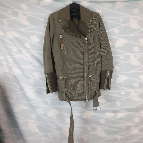 All Saints Zulia Biker Jacket Italian Cloth Deconstructed Belted Moto Distressed - Picture 2 of 8